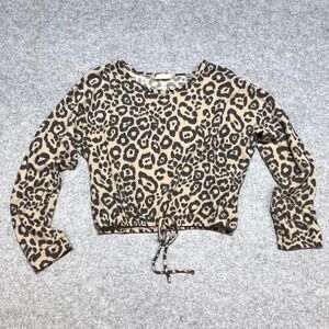 Free Kisses Leopard Print Cropped Long Sleeve Drawstring Top Athleisure Large